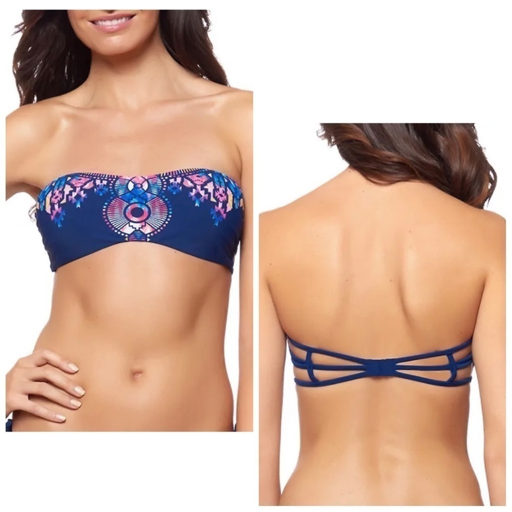 EUC Red Carter Dream Catcher Bandeau Bikini Top Cage Back Navy Multi XS